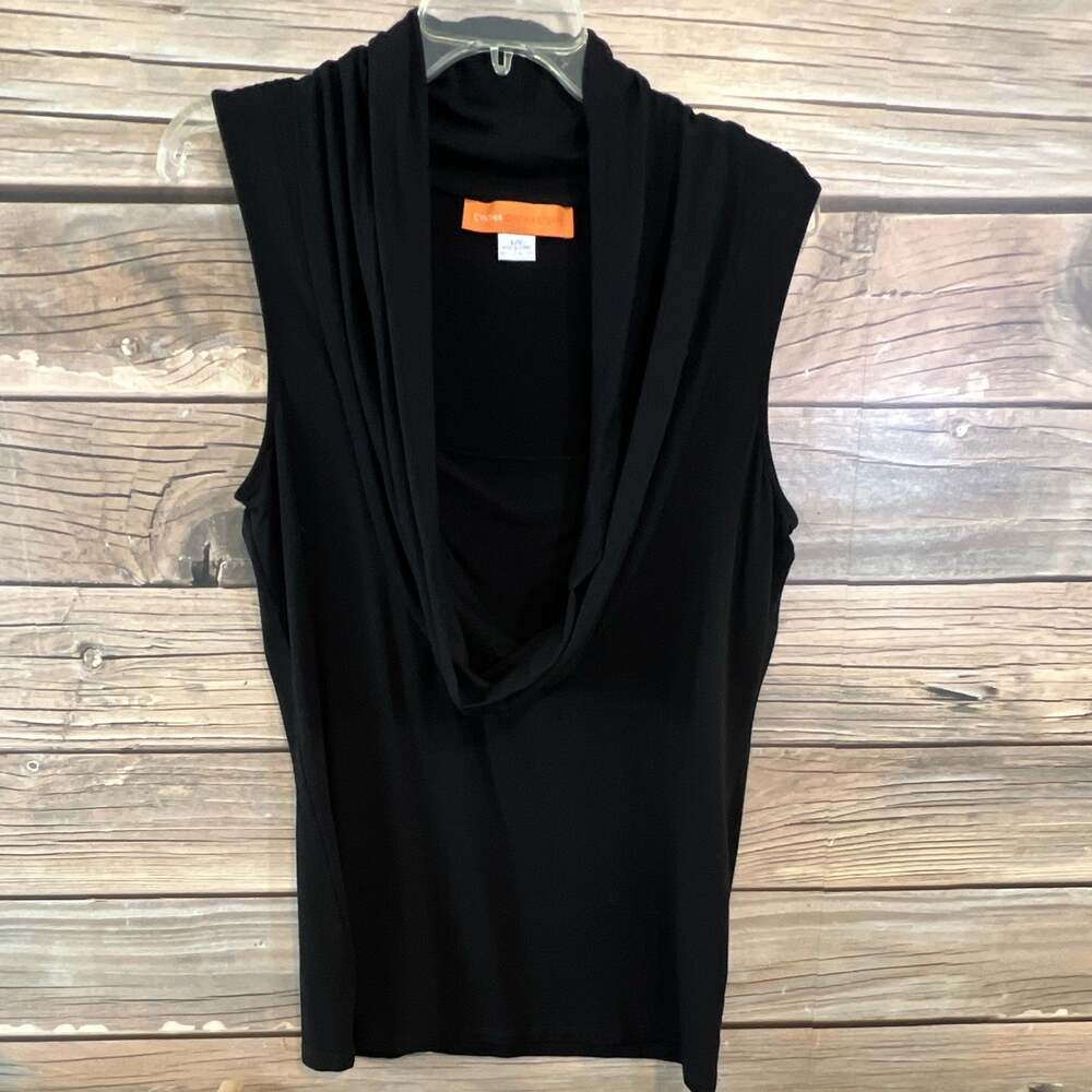 Cynthia Steffe Black Knit Cowl Neck Sleeveless Stretch Pullover Top Size L